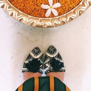 Anthropologie Llani Slip On Beaded Black Slides